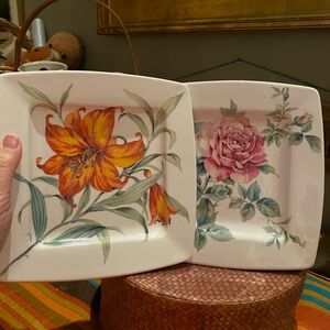 Italian Ceramics Company Florens Square Floral Plates - Lilly & Rose Pattern 8x8